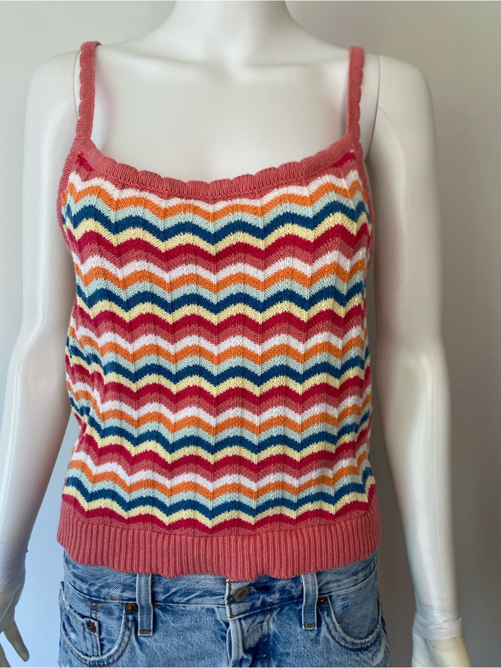 Joe Fresh Coral Multi-Color Chevron Knit Cami
